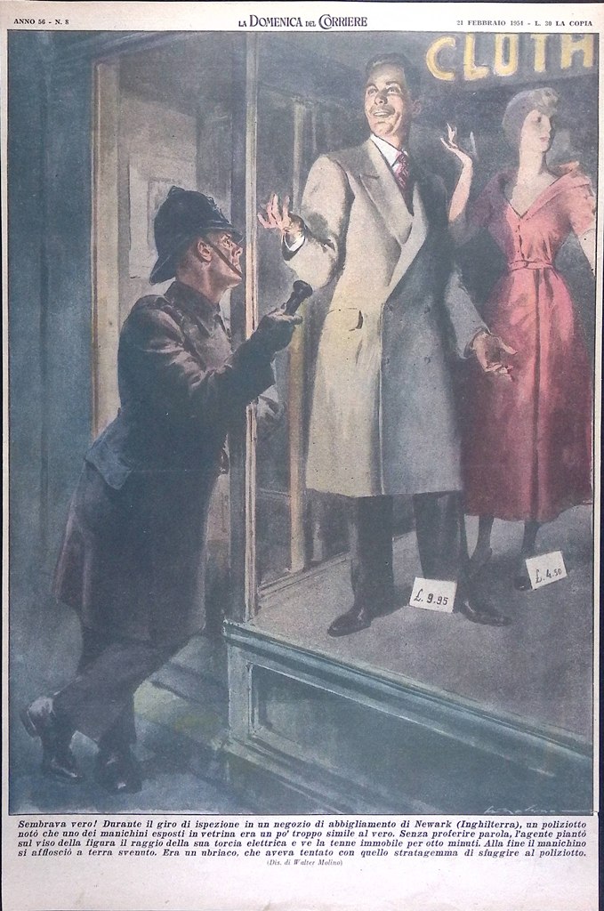 Retrocopertina Domenica del Corriere nr. 8 del 1954 Newark Ubriaco …