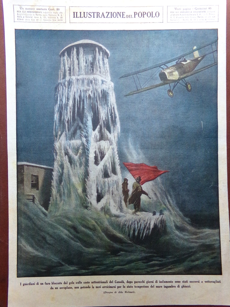 Retrocopertina Illustrazione del Popolo nr. 1 del 1931 Guardiani Faro …
