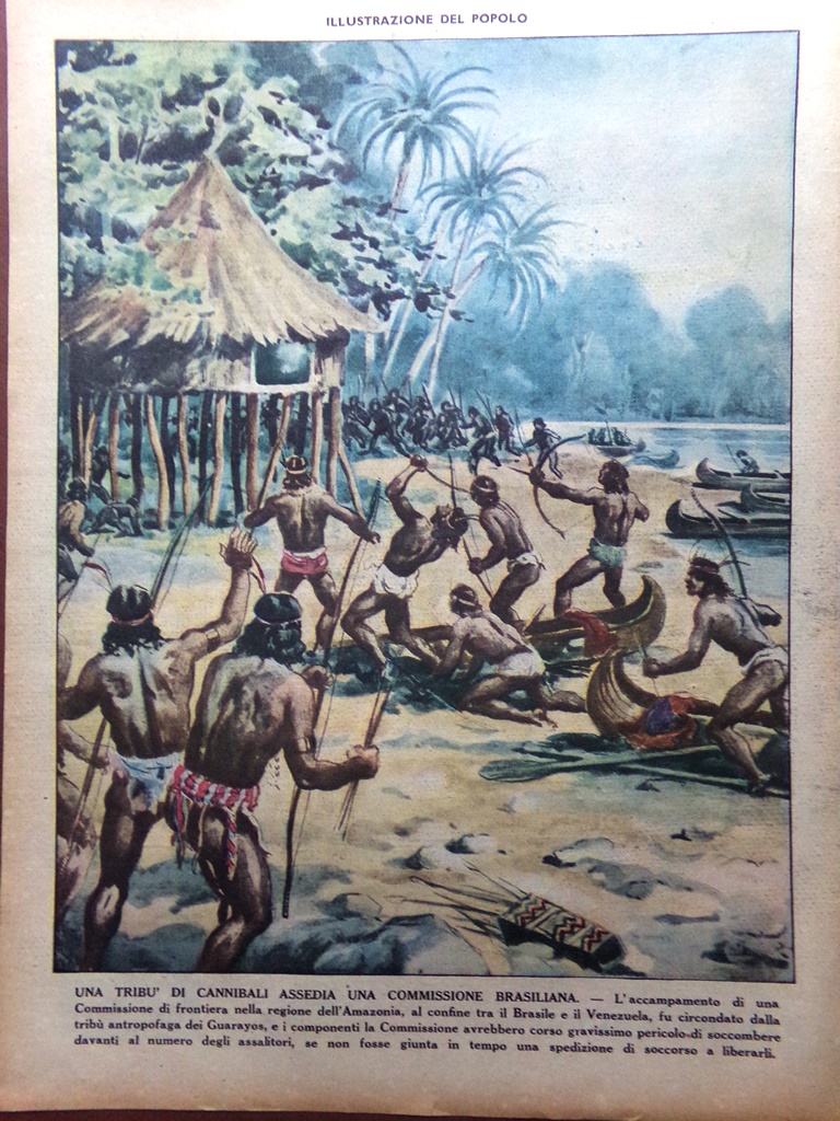 Retrocopertina Illustrazione del Popolo nr. 13 del 1943 Cannibali in …