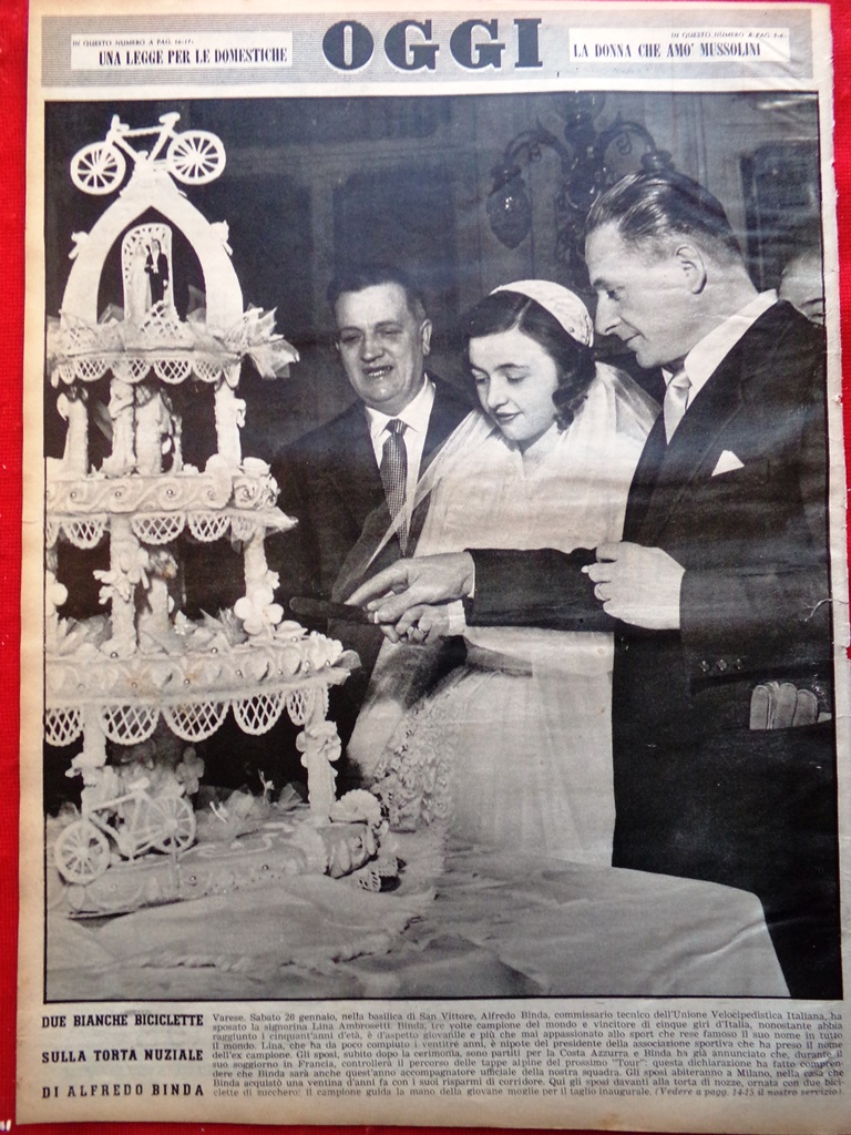 Retrocopertina Oggi nr. 6 del 1952 Matrimonio Alfredo Binda San …