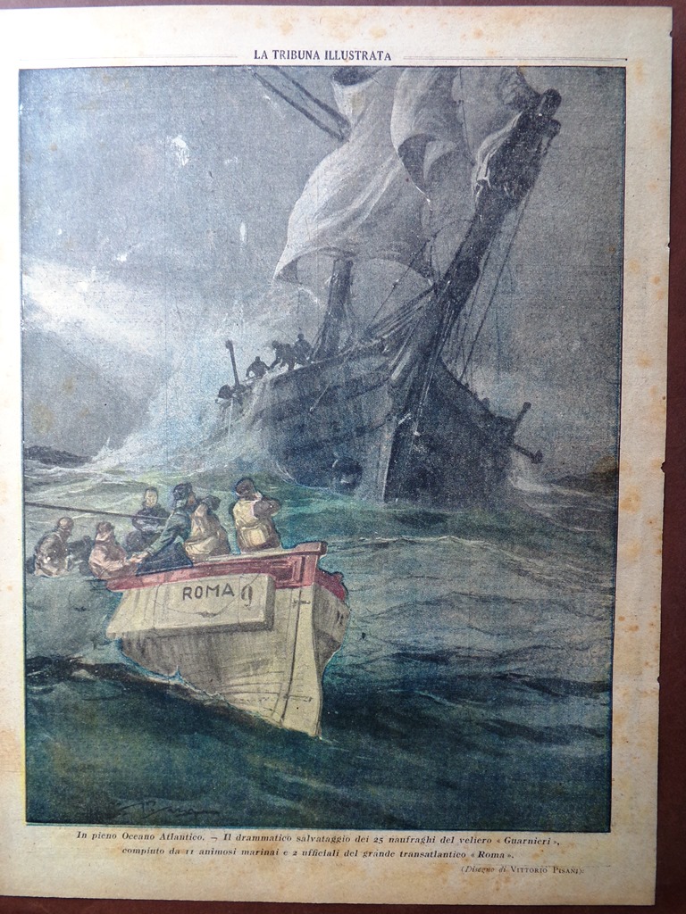 Retrocopertina Tribuna Illustrata nr. 1 del 1927 Salvataggio Naufraghi Guarnieri