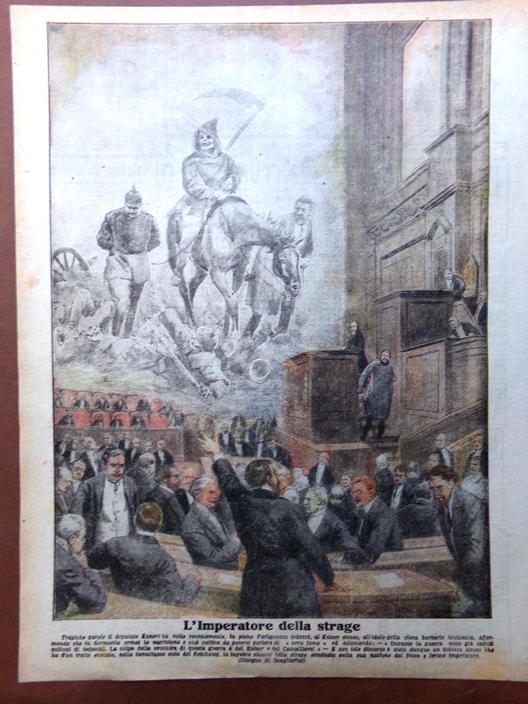 Retrocopertina Tribuna Illustrata nr. 14 del 1917 WW1 Kaiser Imperatore …
