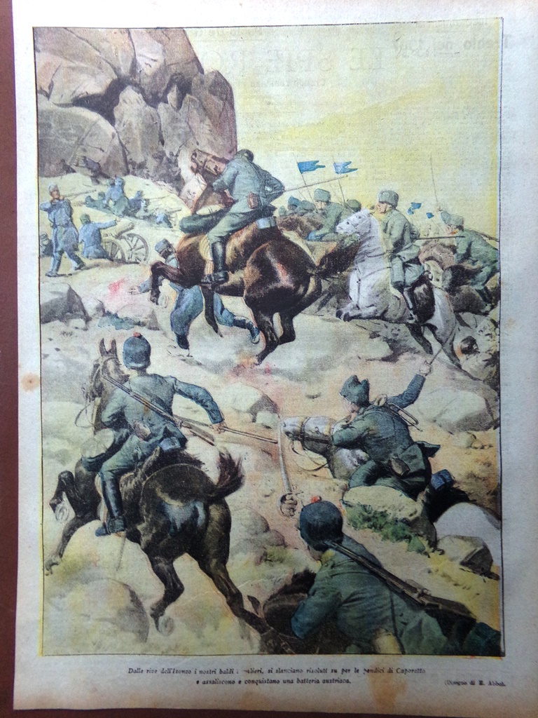 Retrocopertina Tribuna Illustrata nr. 26 del 1915 WW1 Cavalieri Isonzo …