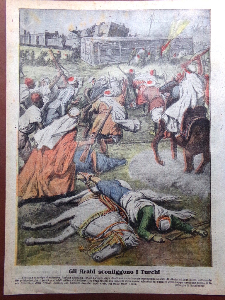 Retrocopertina Tribuna Illustrata nr. 30 del 1917 WW1 Arabi Sconfiggono …