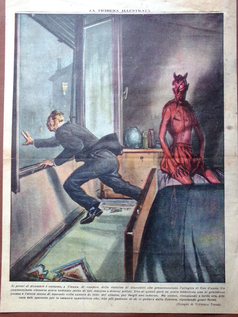 Retrocopertina Tribuna Illustrata nr. 50 del 1937 Statuine di Diavoletti …