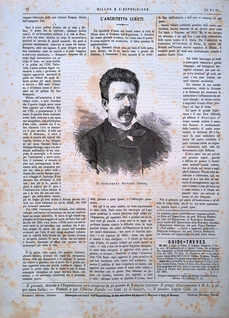 Stampa del 1881 Architetto Giovanni Ceruti Esposizione Milano