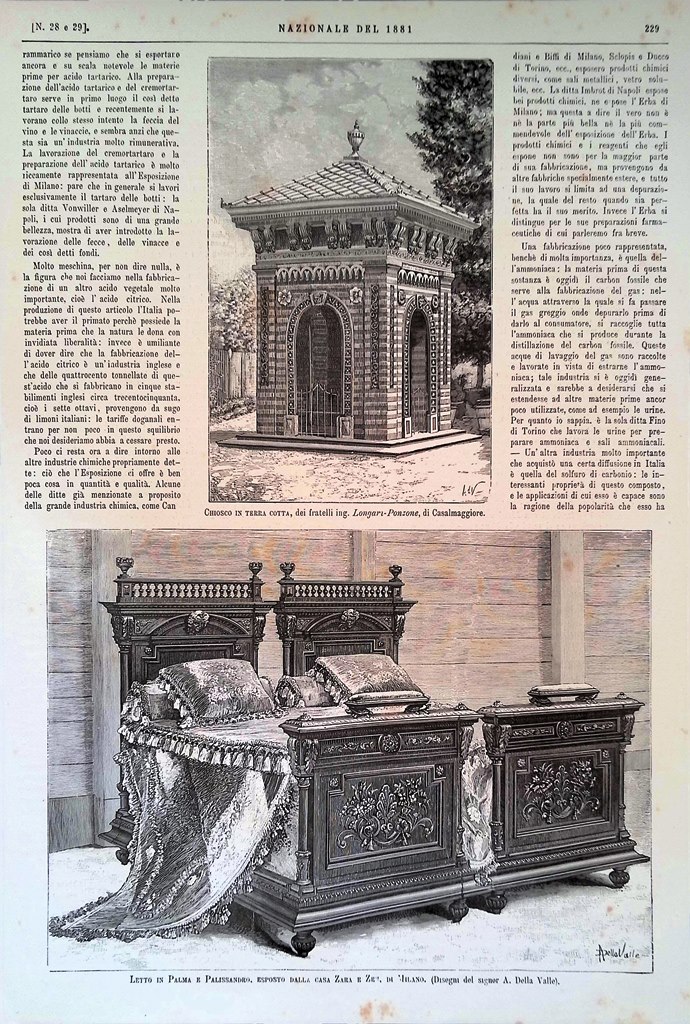 Stampa del 1881 Chiosco Terracotta Letto Palma Palissandro Zara Milano …