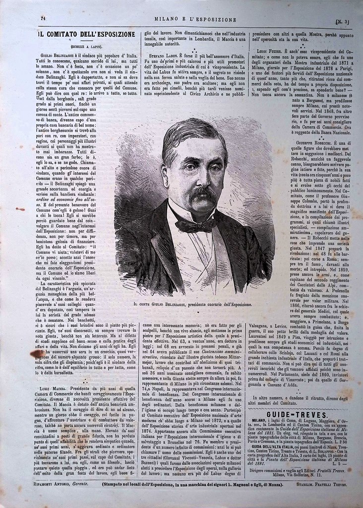 Stampa del 1881 Comitato Esposizione Nazionale Milano Giulio Belinzaghi