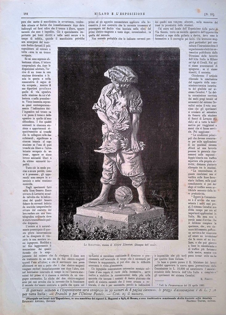 Stampa del 1881 Lo Sguattero Statua Ettore Ximenes