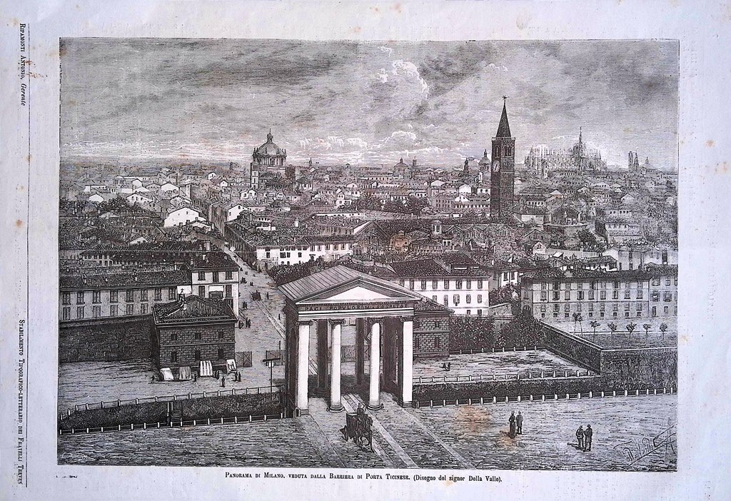 Stampa del 1881 Panorama di Milano Barriera Porta Ticinese Della …