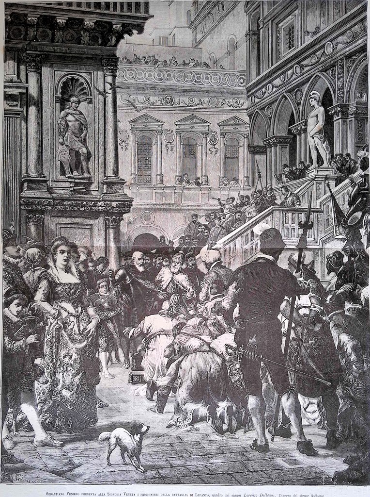 Stampa del 1881 Sebastiano Veniero Prigionieri Battaglia Lepando Delleani