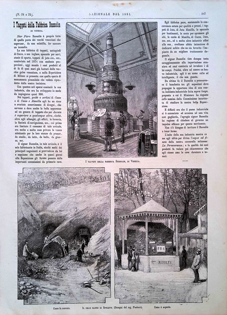 Stampa del 1881 Tappeti Fabbrica Bussolin Gran Masso di Spoleto …