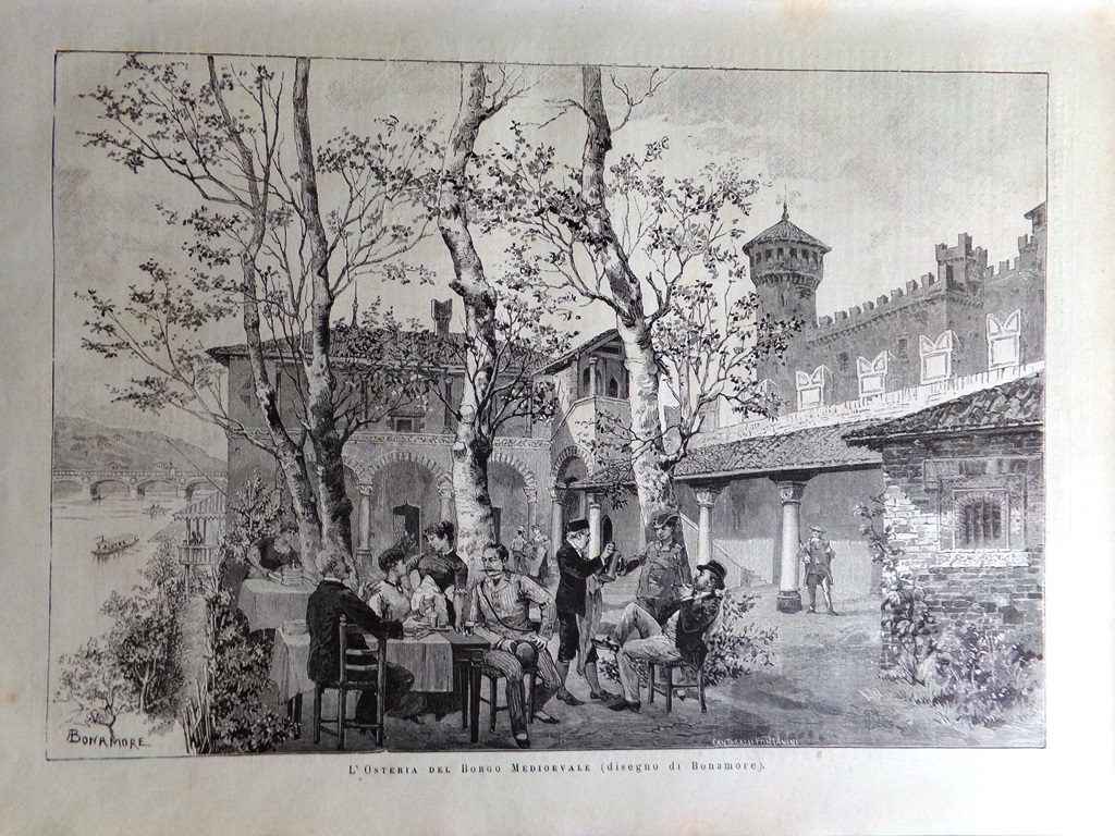 Stampa del 1884 L'Osteria del Borgo Medioevale Bonamore