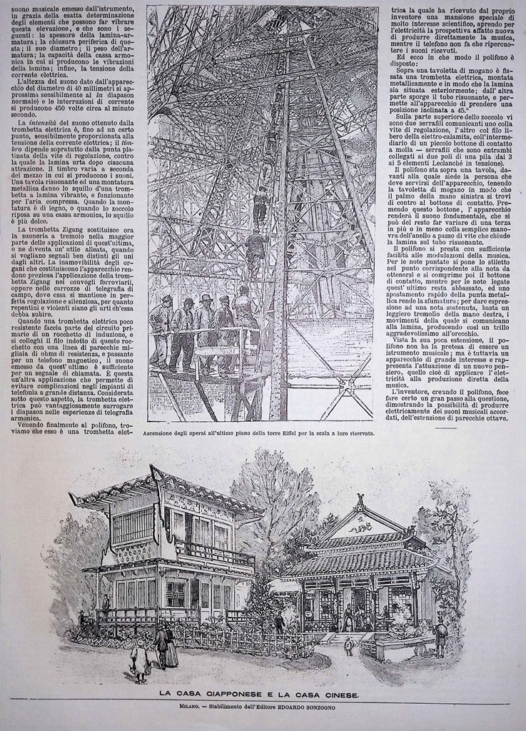 Stampa del 1889 Ascensione Operai sulla Tour Eiffel Casa Cinese …