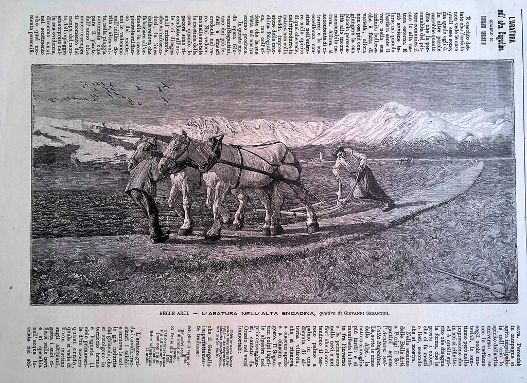 Stampa del 1889 Belle Arti L'aratura nell'Alta Engadina Giovanni Segantini