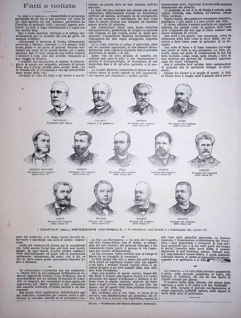 Stampa del 1889 Comitati dell'Esposizione Universale Presidente Gruppo IV