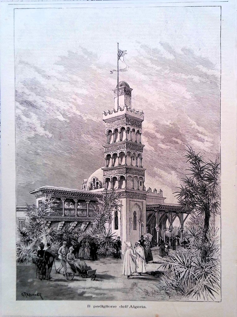 Stampa del 1889 Esposizione di Parigi Padiglione dell'Algeria