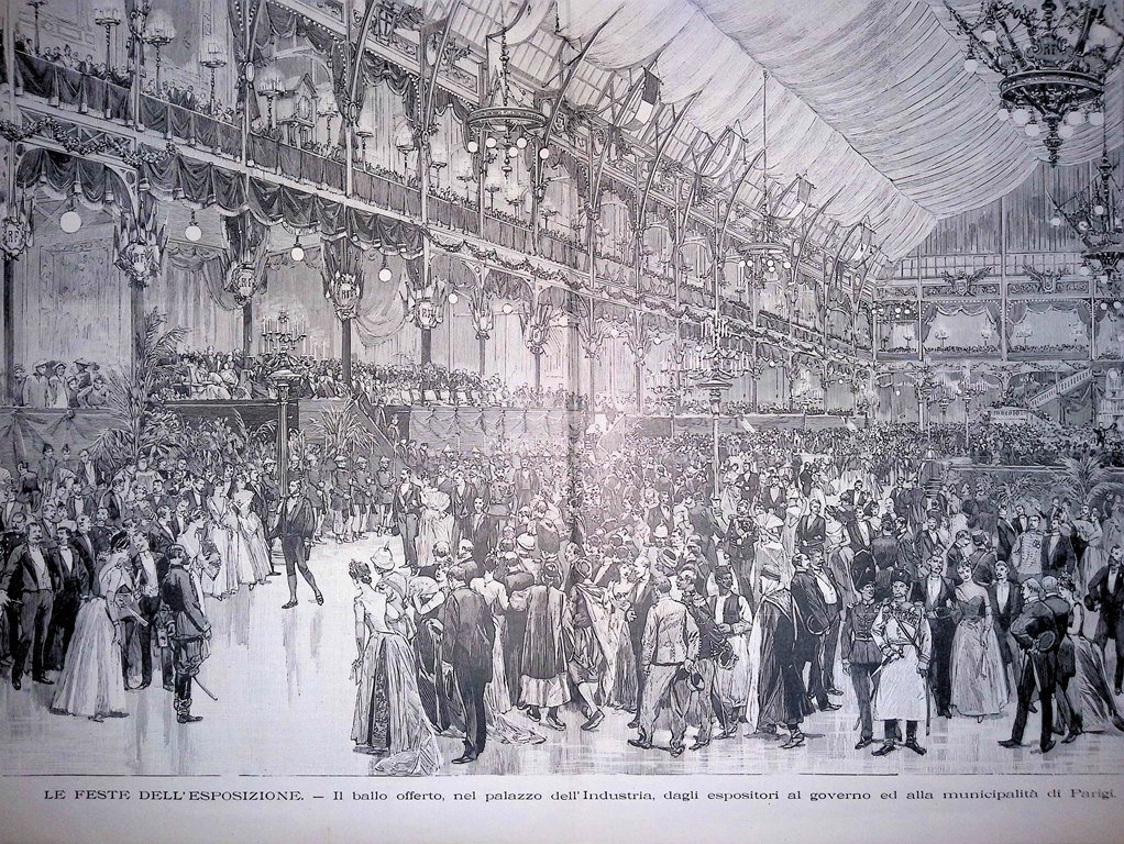 Stampa del 1889 Feste Esposizione Ballo nel Palazzo Industria di …