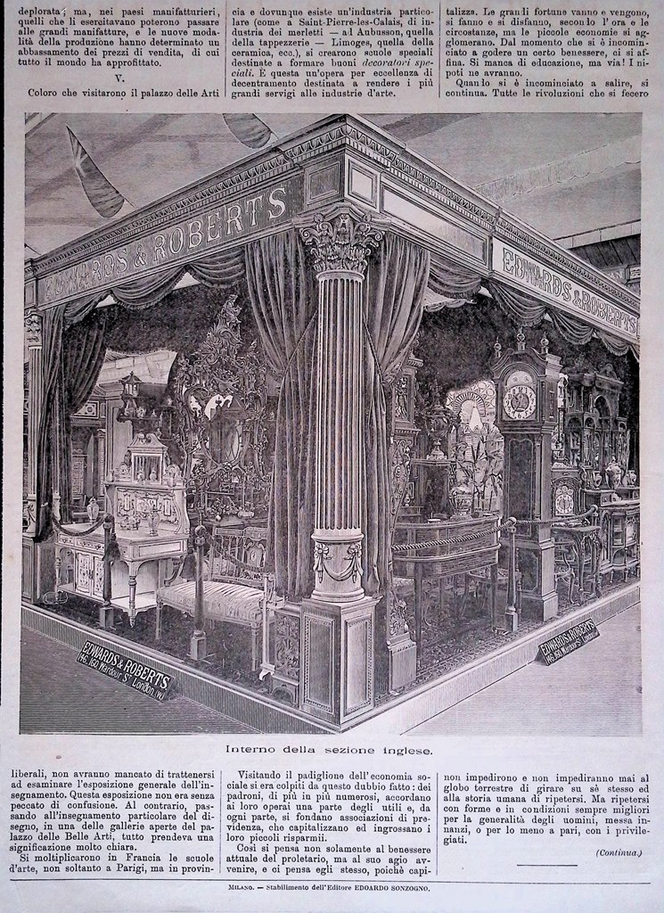 Stampa del 1889 Interno della Sezione Inglese Esposizione di Parigi