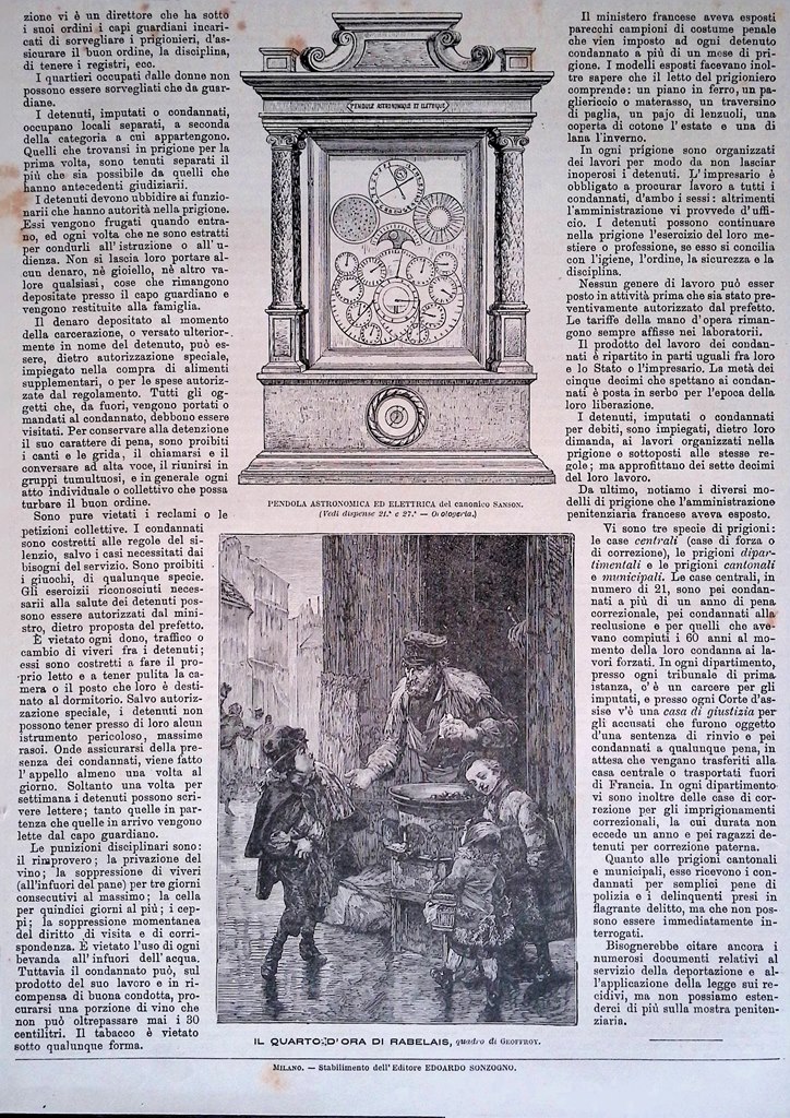 Stampa del 1889 Pendola Astronomica Elettrica Rabelais Geoffroy Esposizione