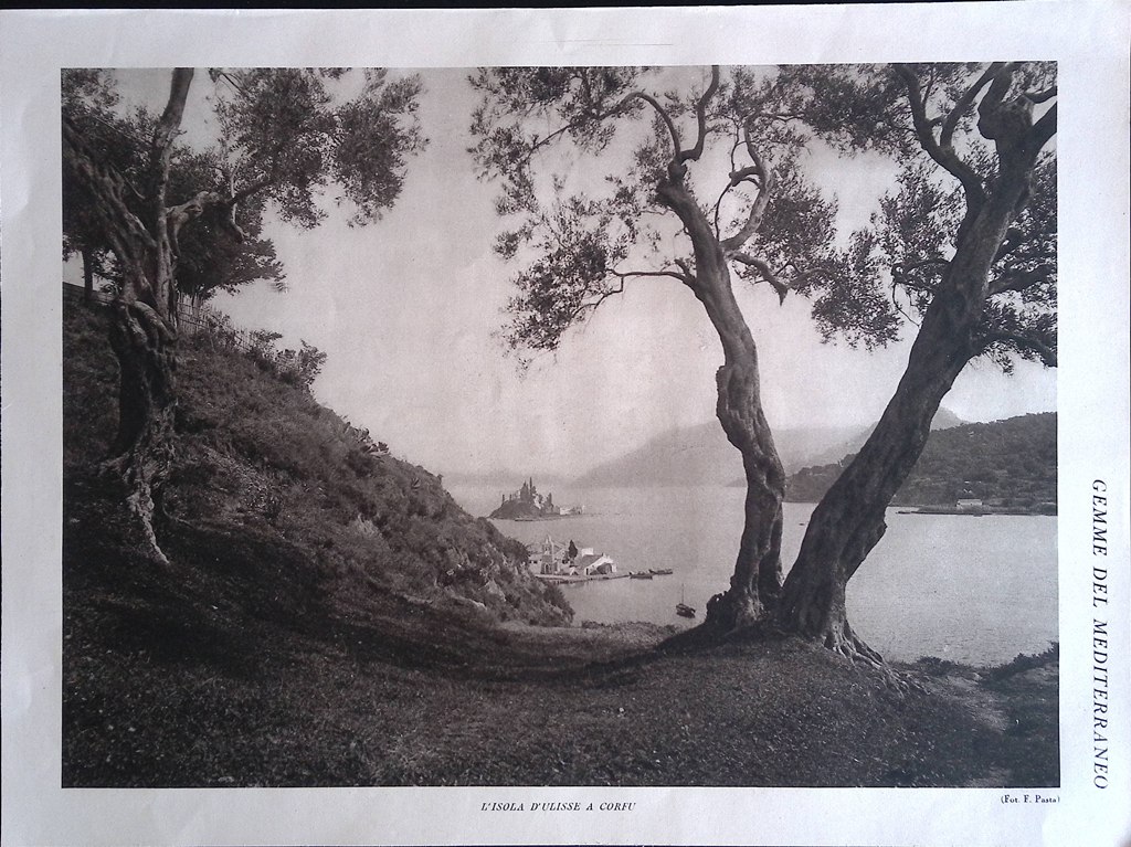 Stampa del 1926 Mediterraneo Isola Ulisse Corfù Resti Acquedotto di …