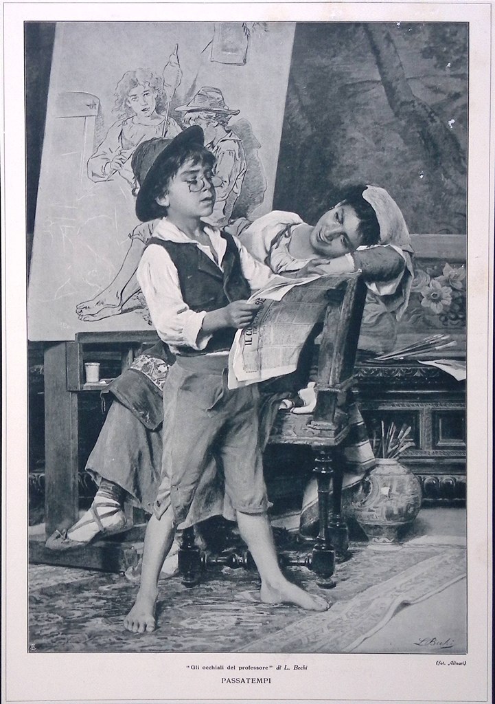 Stampa del 1926 Passatempi Occhiali Professore Luigi Bechi A scuola …