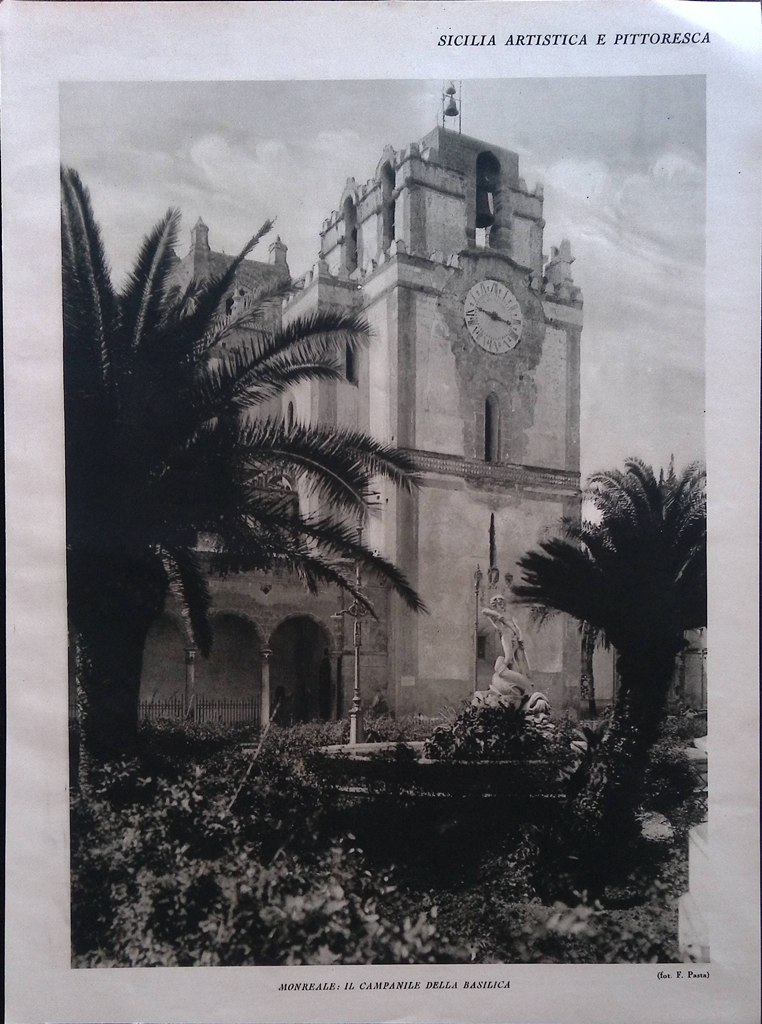 Stampa del 1926 Sicilia Monreale Campanile Basilica Petralia Sottana Lago