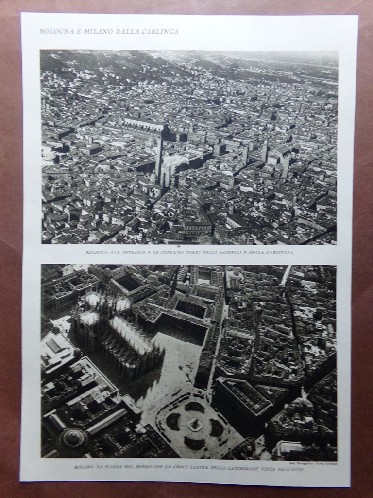 Stampa del 1927 Bologna Milano Firenze Carlinga San Petronio Piazza …