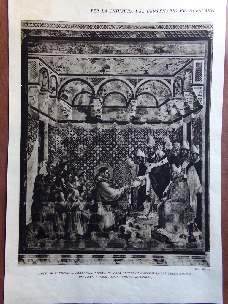 Stampa del 1927 Centenario Francescano Giotto Bondone Ghirlandaio Onorio Frati