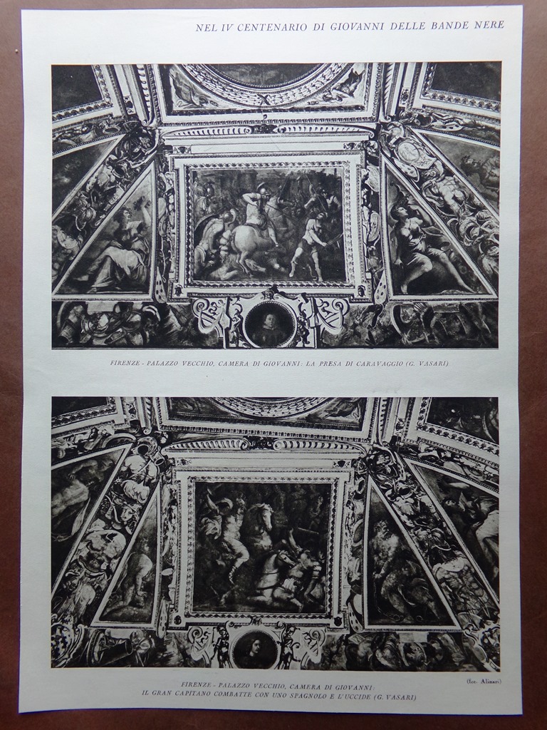 Stampa del 1927 Centenario Giovanni delle Bande Nere Camera Vasari …