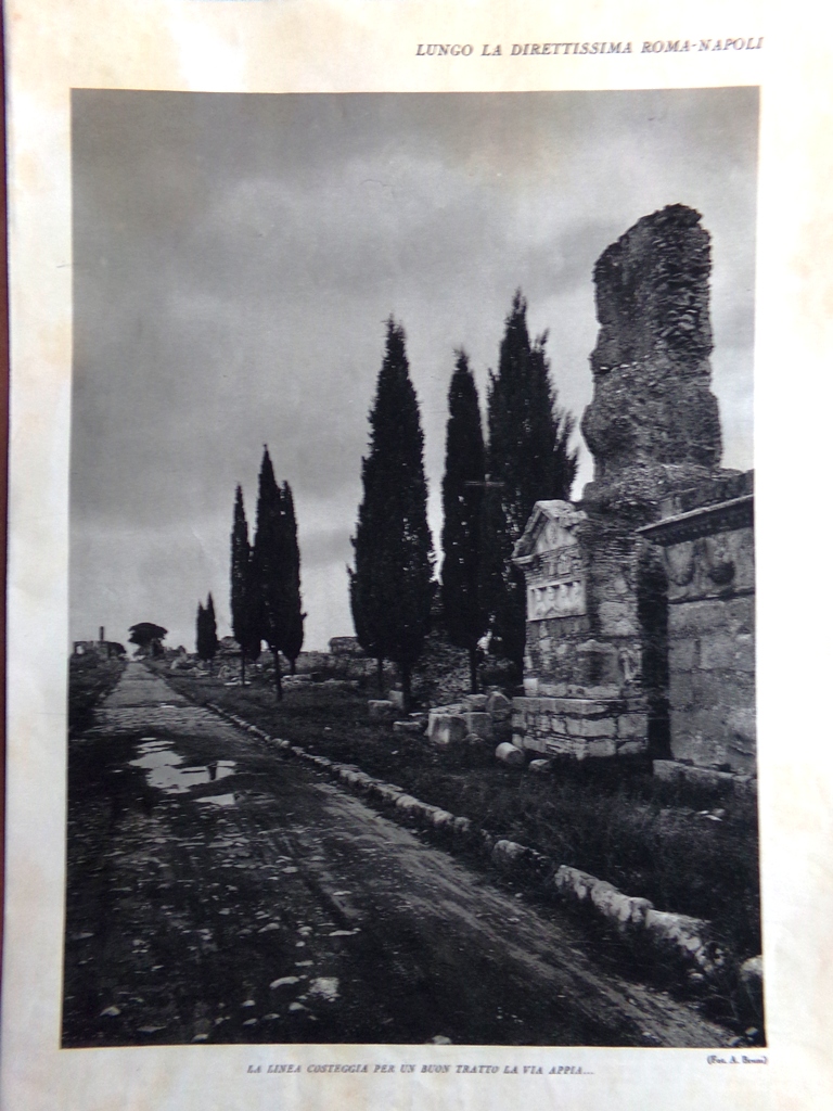 Stampa del 1927 Direttissima Roma Napoli Acquedotto Claudio Via Appia