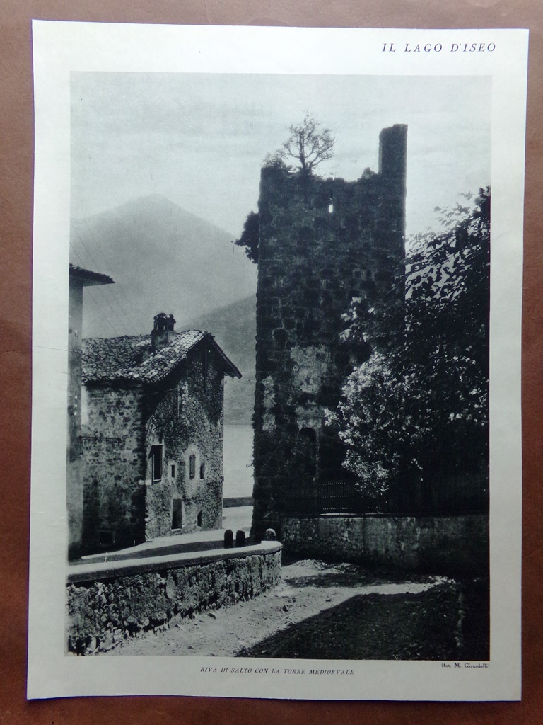 Stampa del 1927 Lago d'Iseo Riva di Salto Lago Rocce …