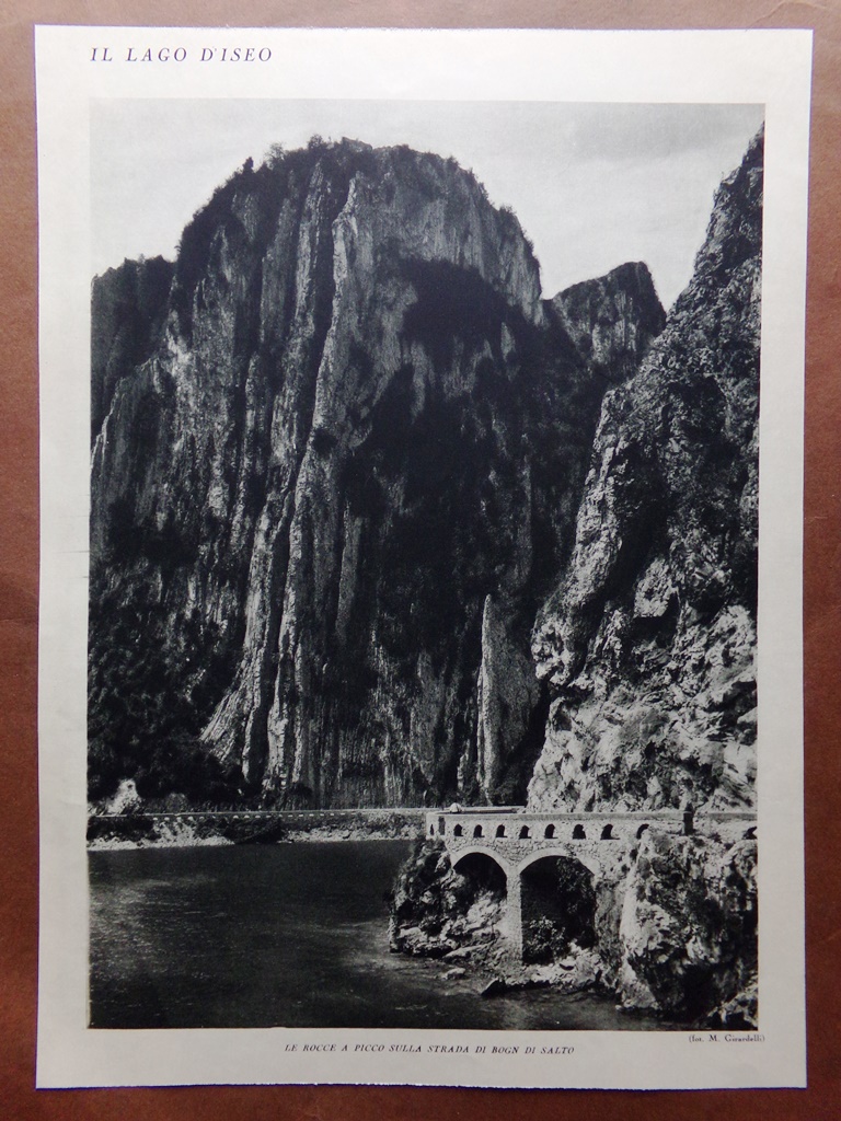Stampa del 1927 Lago d'Iseo Strada di Bogn Salto Castro …