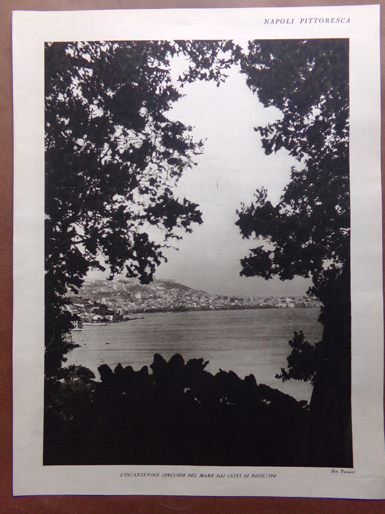 Stampa del 1927 Napoli Clivi Posillipo Castel Dell'Ovo Piazza Borsa …