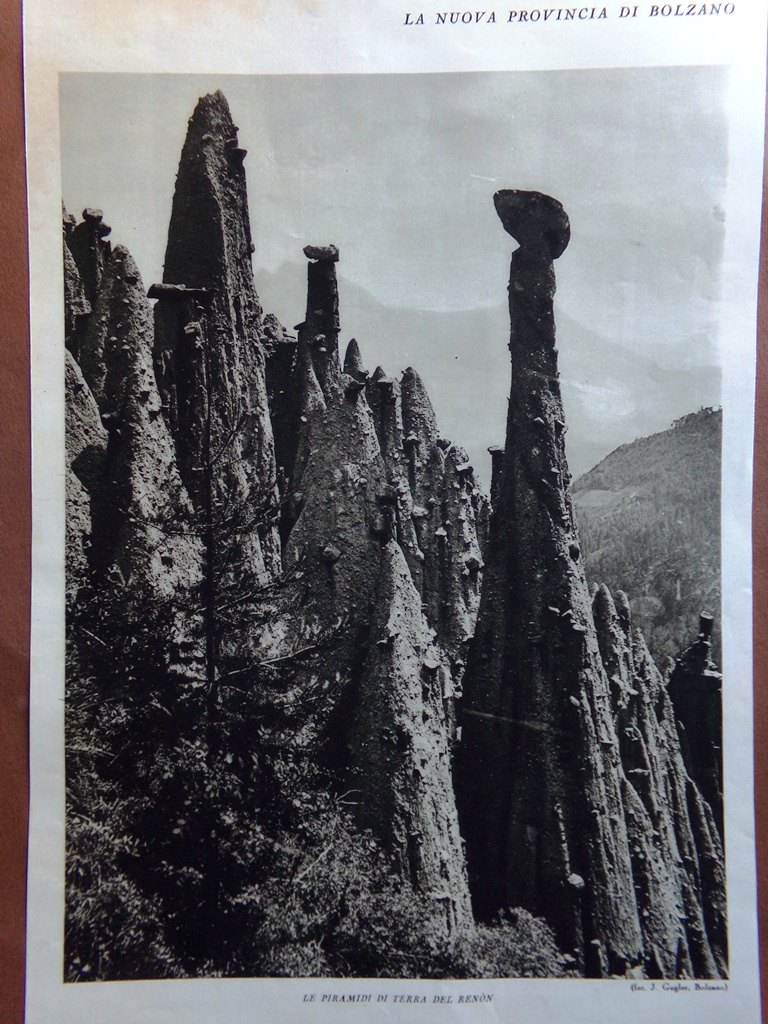 Stampa del 1927 Nuova Provincia Bolzano Latermar Rasciesa Piramidi Terra …