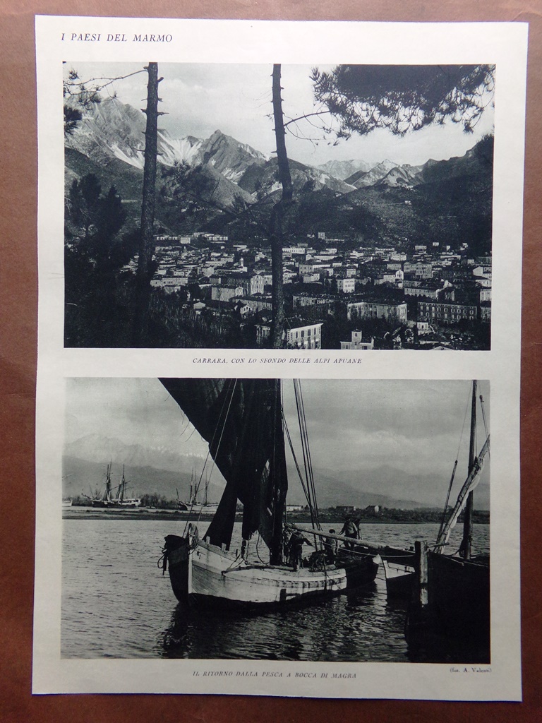 Stampa del 1927 Paesi Marmo Carrara Ritorno Pesca Bocca di …