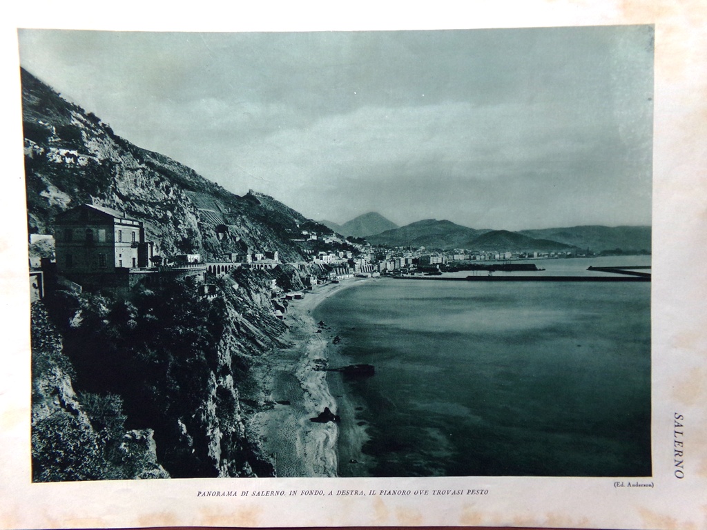 Stampa del 1927 Panorama Salerno Vestigia Pesto Tempio Dorico di …