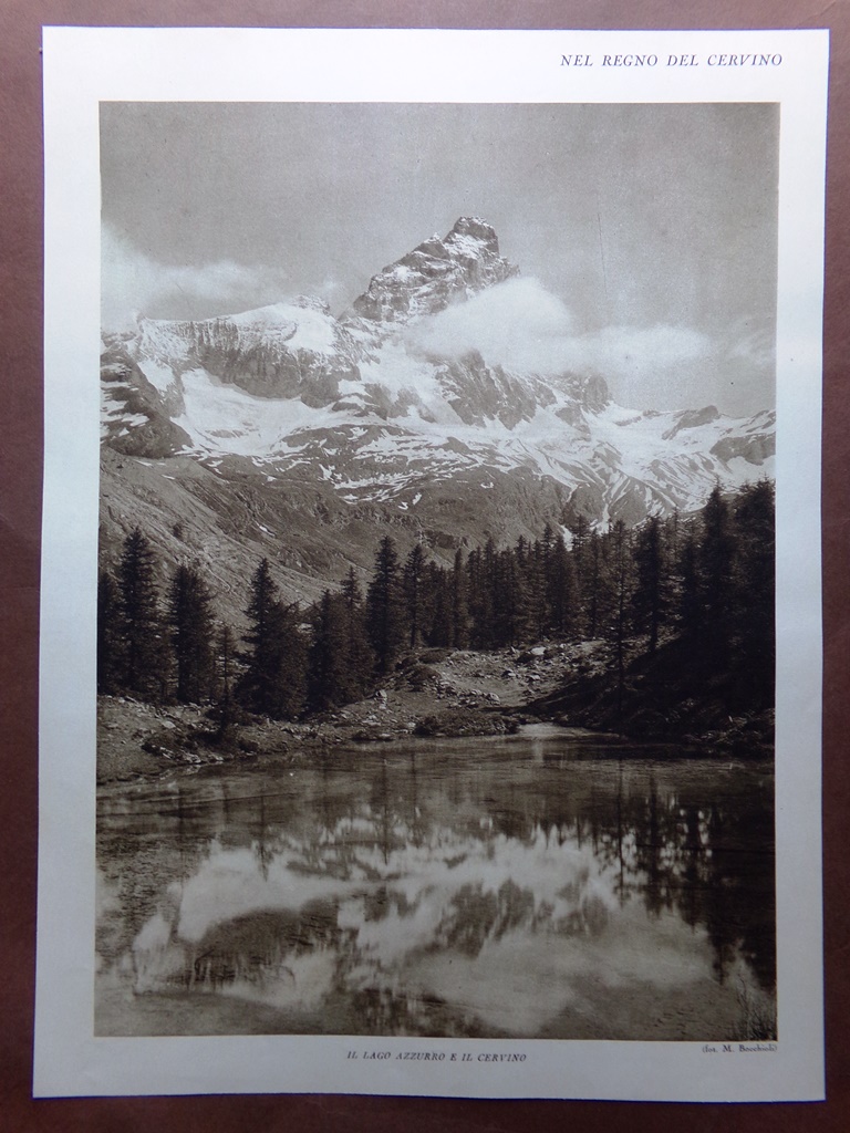 Stampa del 1927 Regno del Cervino Lago Azzurro Pascoli Creton …