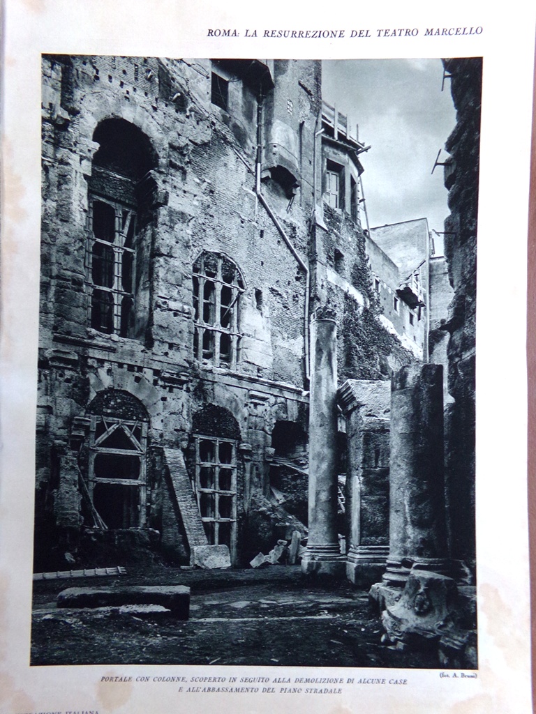 Stampa del 1927 Resurrezione Teatro Marcello Colonne Portale Case Strada …