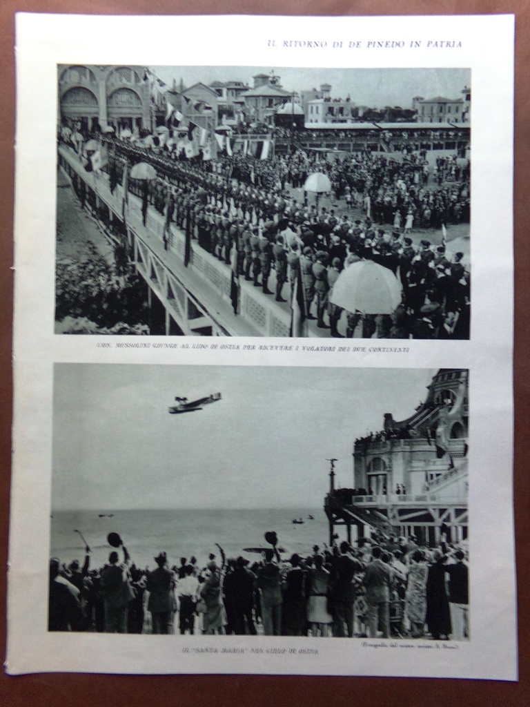 Stampa del 1927 Ritorno di De Pinedo Lido Ostia Del …