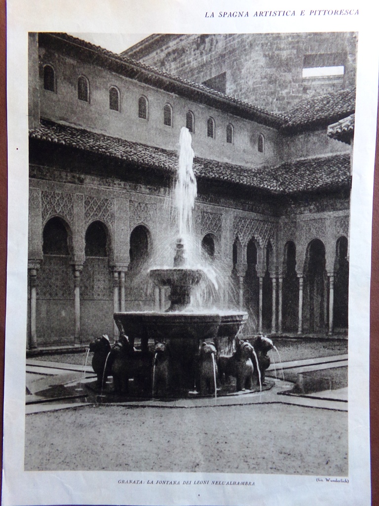 Stampa del 1927 Spagna Toledo Ponte Alcantara Granata Fossa Leoni …