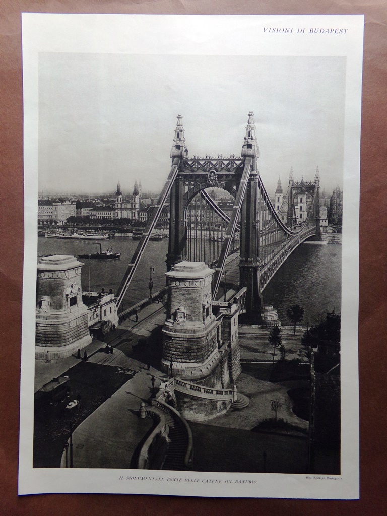 Stampa del 1927 Visioni Budapest Ponte Catene Danubio Vajdahunyad Palazzo …