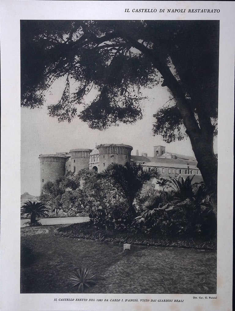 Stampa del 1928 Castello di Napoli Carlo d'Angiò Arco Re …