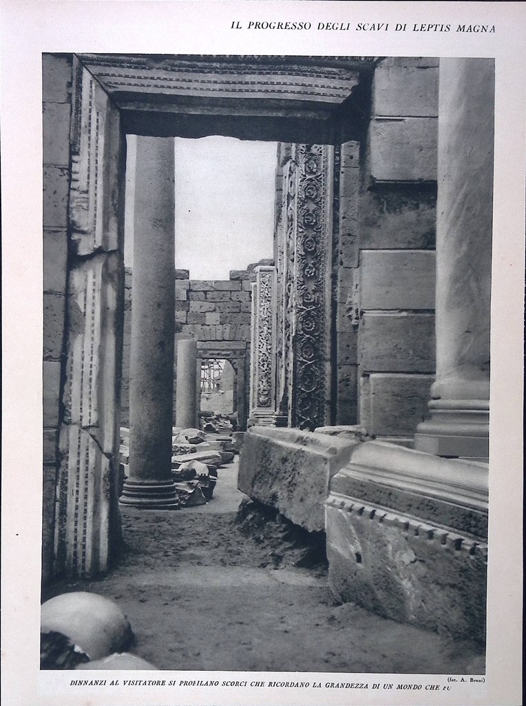 Stampa del 1928 Scavi Leptis Magna Scorci Grandezza Frammenti Strade …