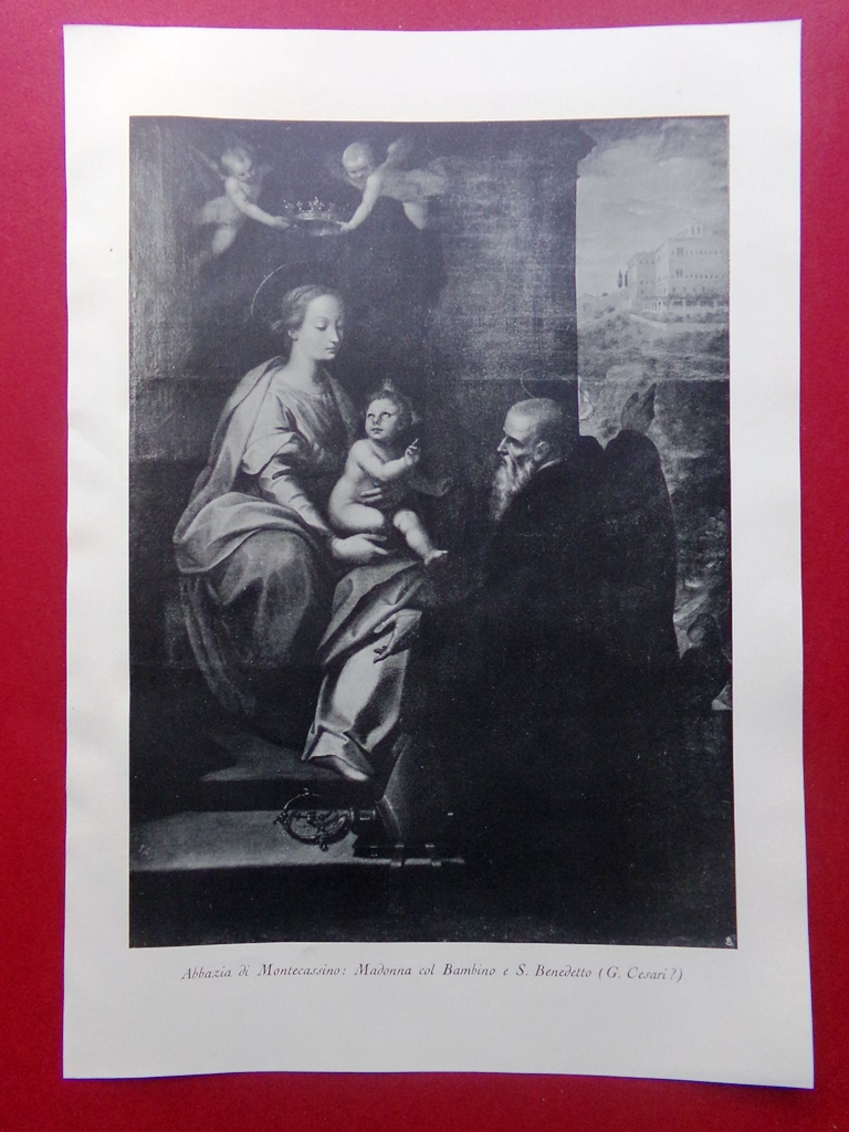 Stampa del 1929 Abbazia di Montecassino Madonna col Bambino Benedetto …