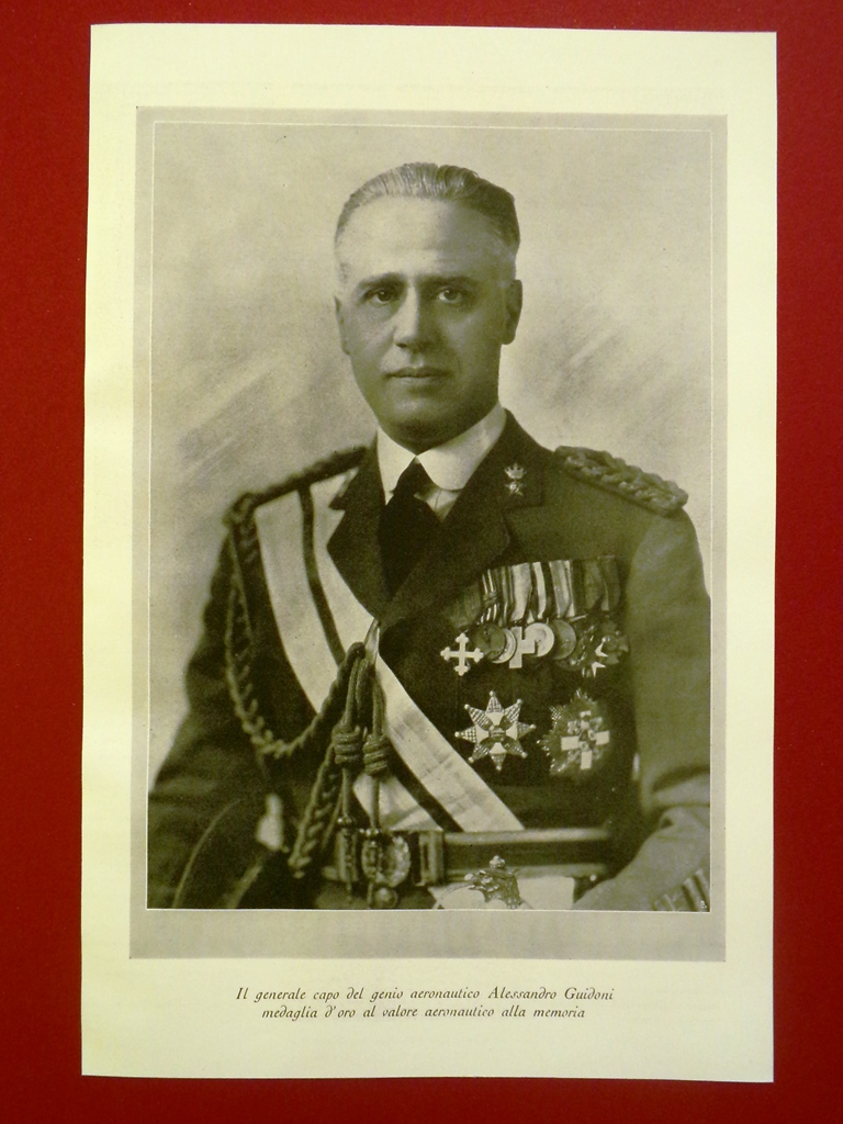 Stampa del 1929 Alessandro Guidoni Medaglia d'oro alla Memoria Aeronautica