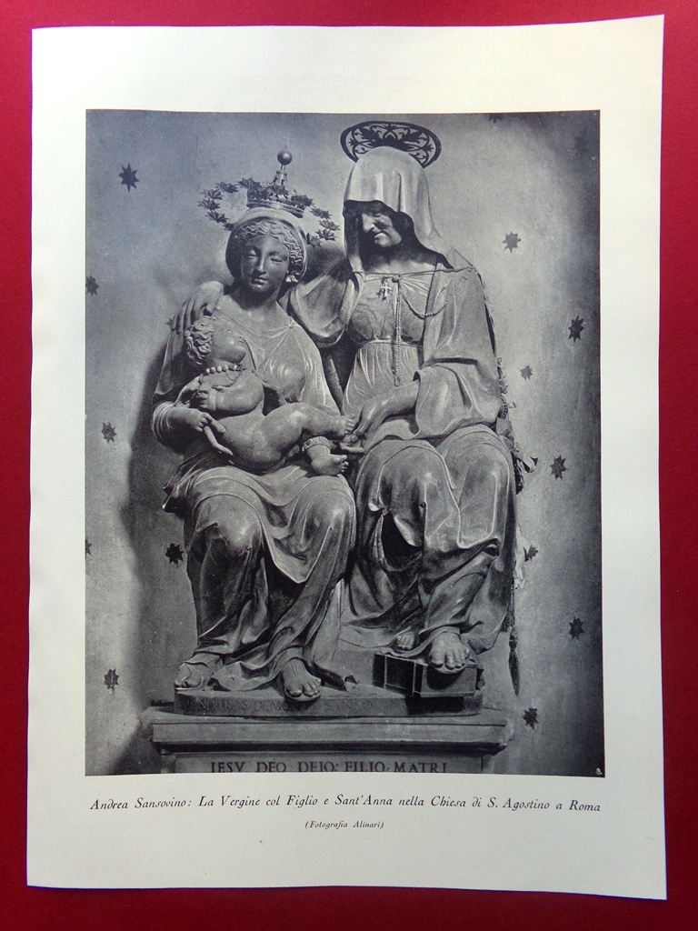 Stampa del 1929 Andrea Sansovino Vergine col Figlio e Sant'Anna