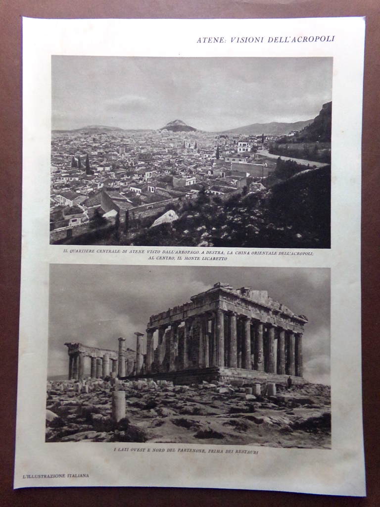 Stampa del 1929 Atene Acropoli Monte Licabetto Partenone prima dei …