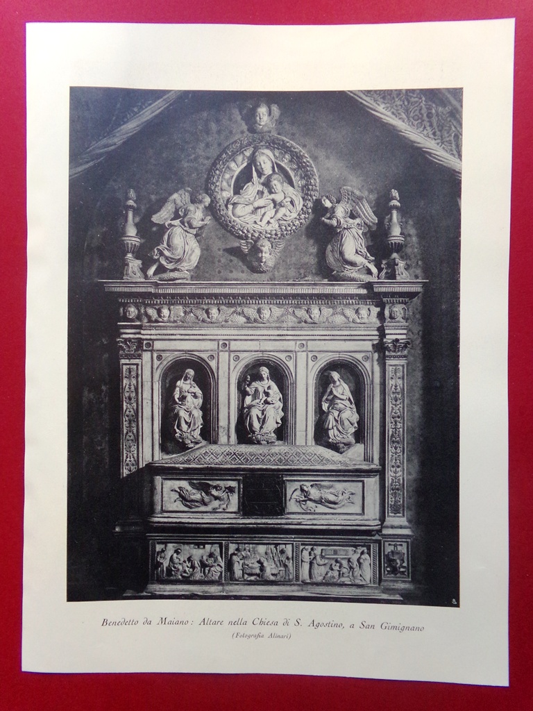 Stampa del 1929 Benedetto da Maiano Altare Chiesa Sant'Agostino Gimignano