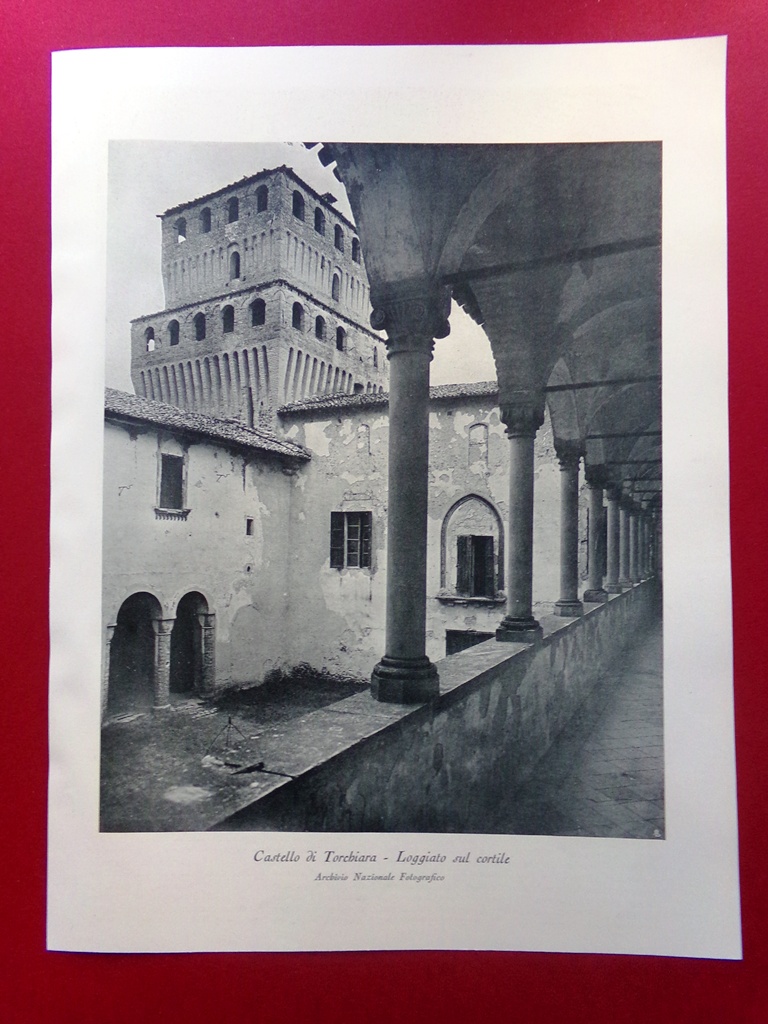 Stampa del 1929 Castello di Torchiara Loggiato sul Cortile
